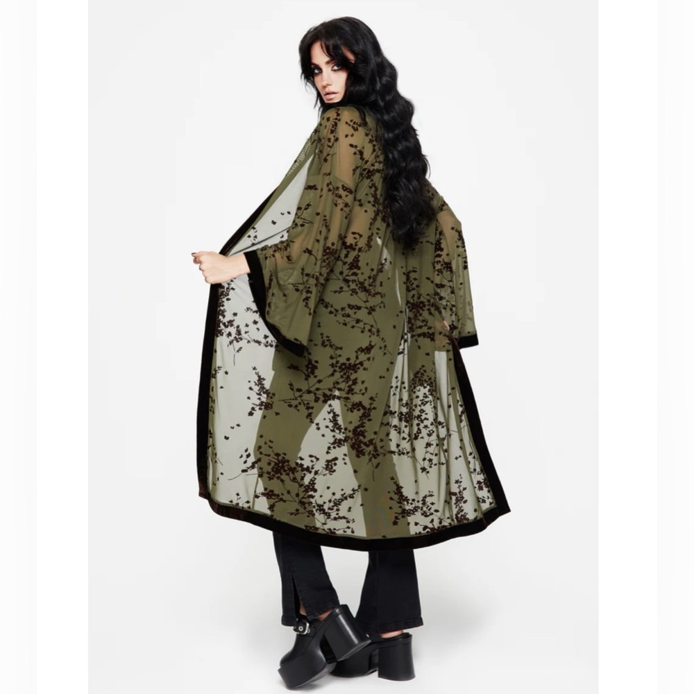 NWT Disturbia Jael Flocked Longline Mesh Kimono size L - Picture 4 of 10